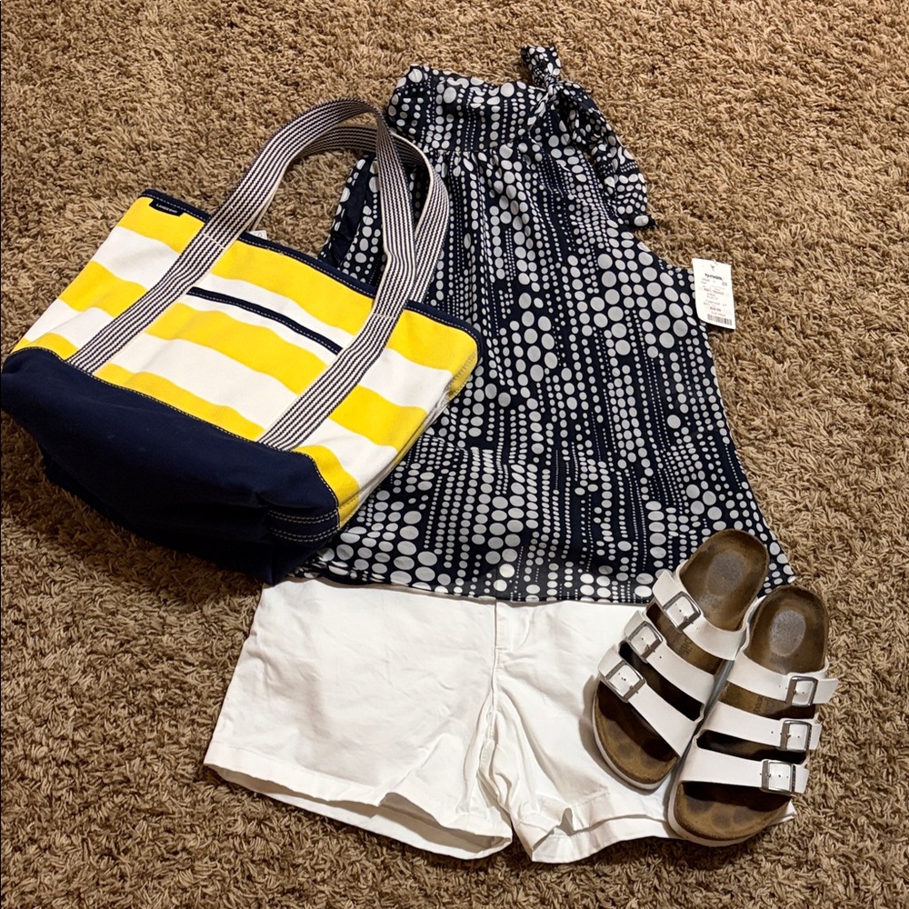 Anne Klein Navy & White Polka Dot Halter Top size 14